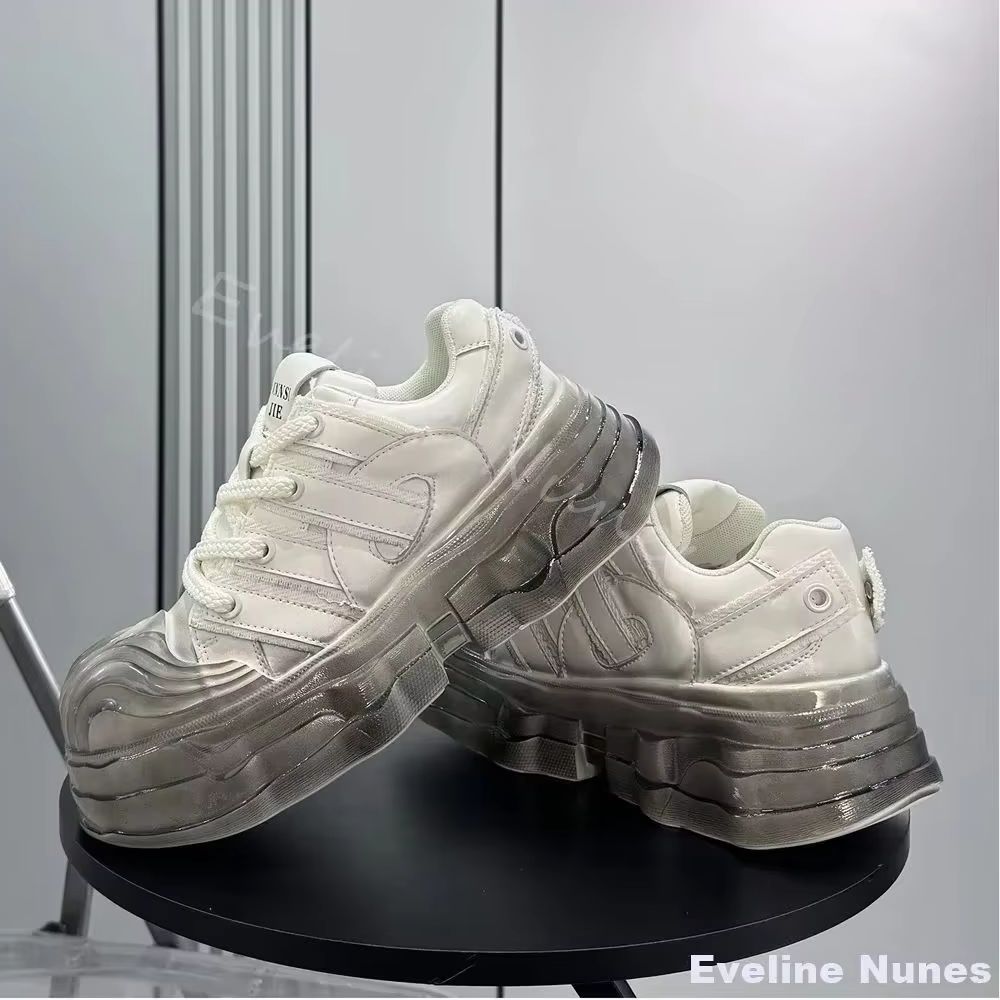 Unique Leather Work - Baskets plateforme transparentes pour hommes, nouvelle